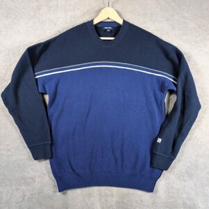 Nautica Sweater Mens Large Navy Blue Knit Cotton Crew Neck Classic Grandpacore
